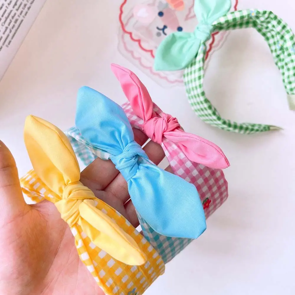 Korean Sweet Plaid Wide-brimmed Hairband Headwear Children Cute Bow Small Flowers Fabric Hair Hoop Headdress Accessories