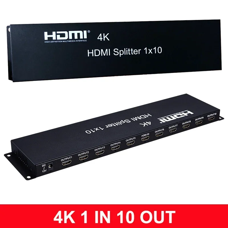 

Разветвитель HDMI 4K 1x10, конвертер видеораспределителя, 1 в 10, многоэкранный дисплей, совместимый с камерой PS5, ПК в ТВ-монитор