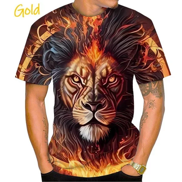 

2024 New Spring Summer Personality 3D Printed T-shirt Animal Lion Tiger T-shirt Punk Street Cool Short-sleeved Top in Stock