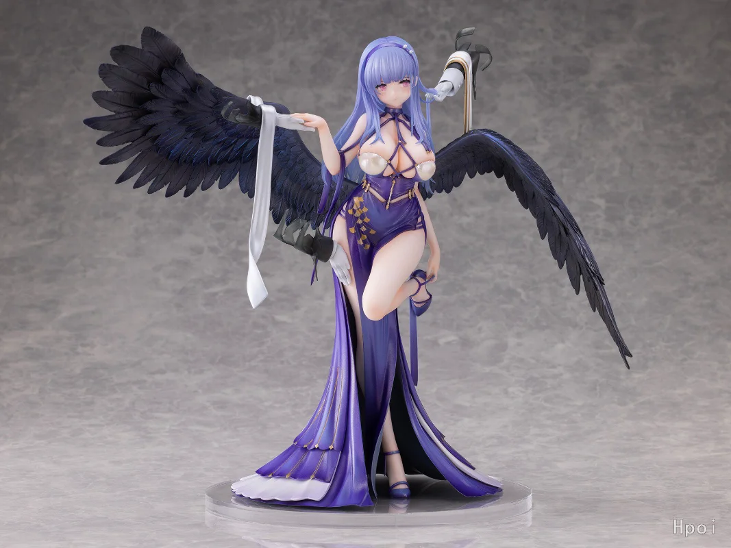 Spot Goods Elegant Winged Lady Anime Statue Gold Embroidery Dress High Heels Grey Stone Texture Background Tabletop Ornament