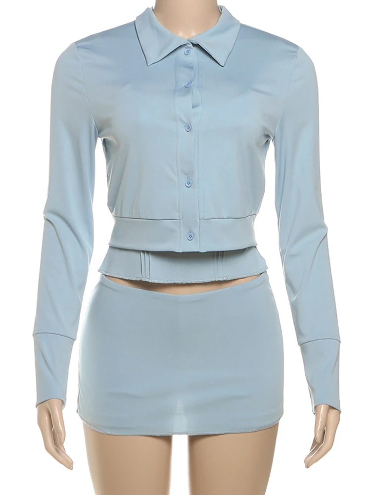 Nibber casual 3 delige set vrouwen Kraag lange mouw Single-breasted crop jas + v-hals skinny Hemdje + mini rok woon-werkpak