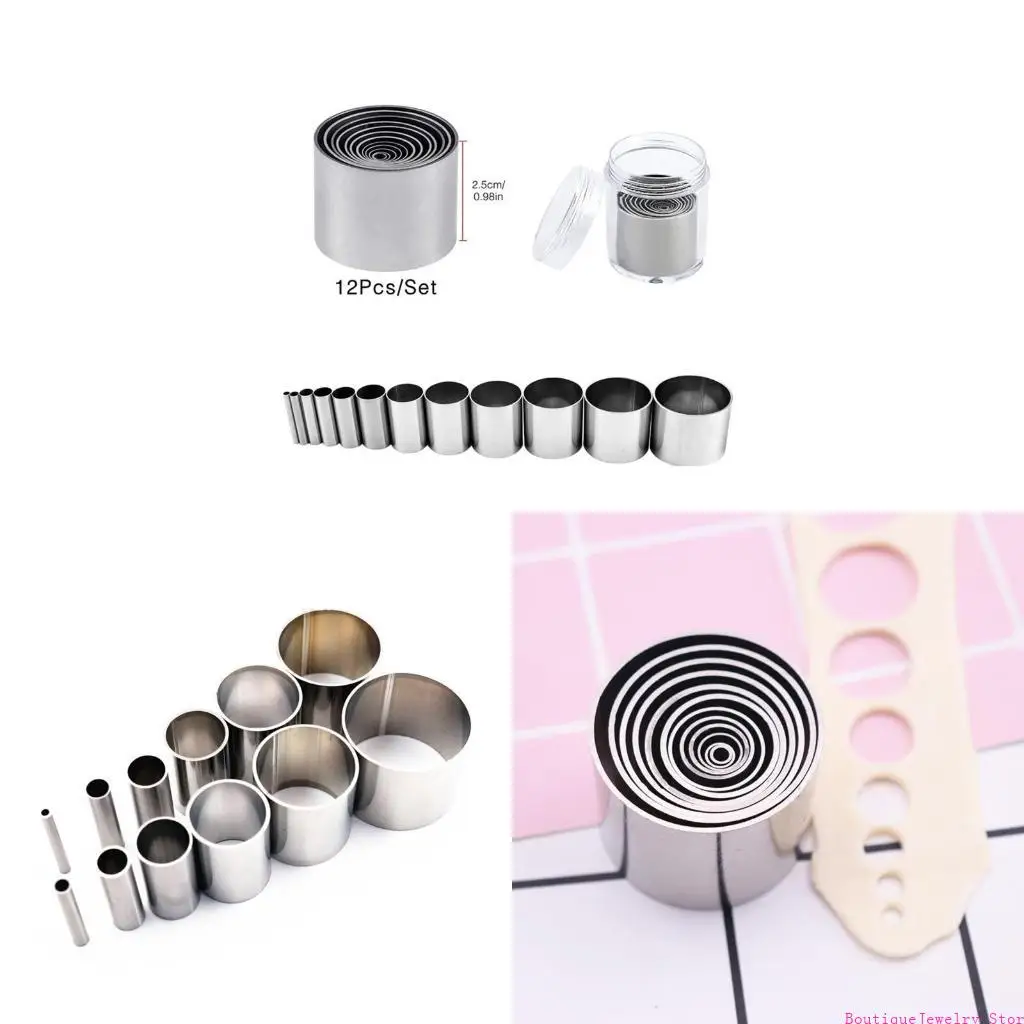 E1PE 12Pcs Hole Hollow Cutter Set with Storage for Case Stainless Steel Round Circle Ring Clay Cutters Ceramics Baking