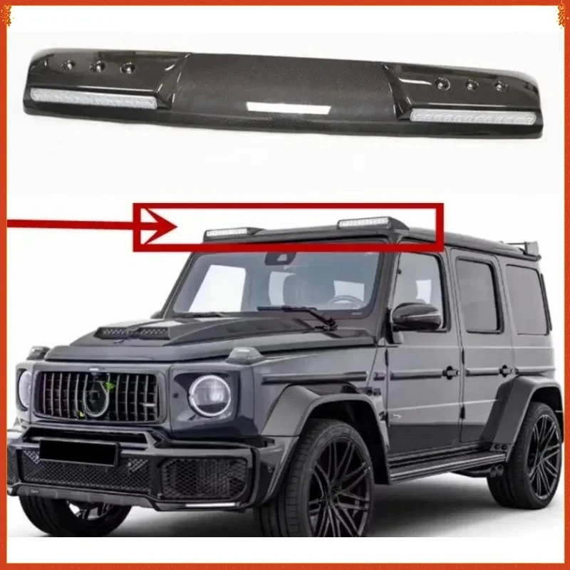 

For BENZ W464 W463 G350 G400 G500 G63 G65 Real Dry Carbon Fiber Front Roof Wing Lip Spoiler With 2 LED Lamp 19-22
