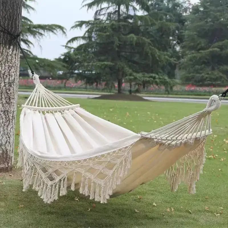 Kryta pojedyncza i podwรณjna huลtawka rekreacyjna z frฤdzlami Anti-roll Camping Swing Chair Ins Fringe Hamak Outdoor Camping Canvas