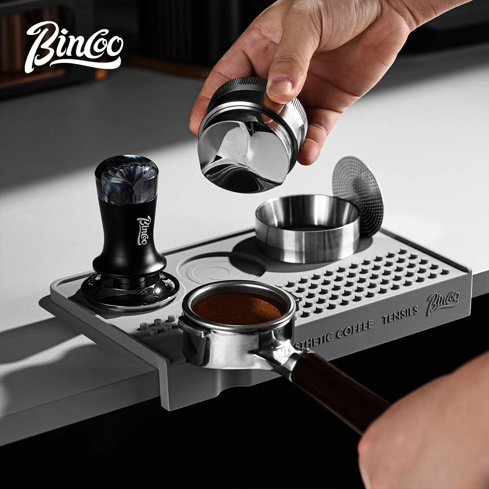 Bincoo 58mm Meteor Top Distributor Tamper – Self-Gravity Leveling, Stainless Steel Constant Pressure Espresso Tool