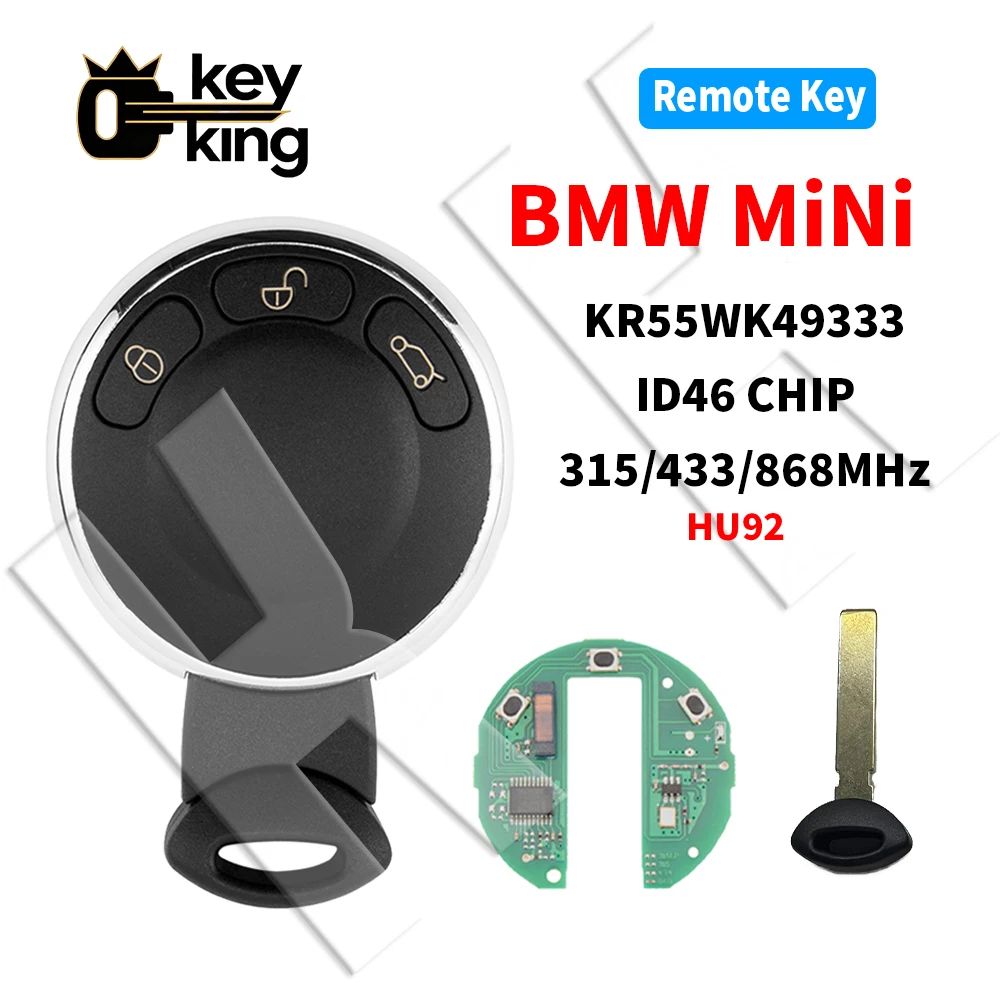 KK 3 Button Smart Remote Car Key Fob KR55WK49333 ID46 Chip 315/433/868MHz HU92 Blade For BMW Mini
