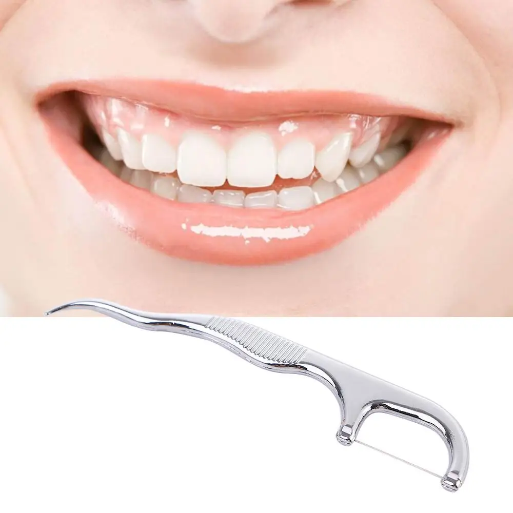 ​Reusable Lightweight Portable Easy to Use Oral Hygiene Stainless Steel Flosser Dental Floss Flossing ​Holder Floss Stick