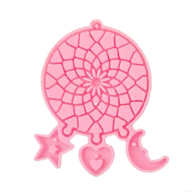 

37JB Pink Resin Mold Epoxy Dreamcatcher Keychain Mold Silicone Moon Star Love Pendant Mold for Diy Crafts