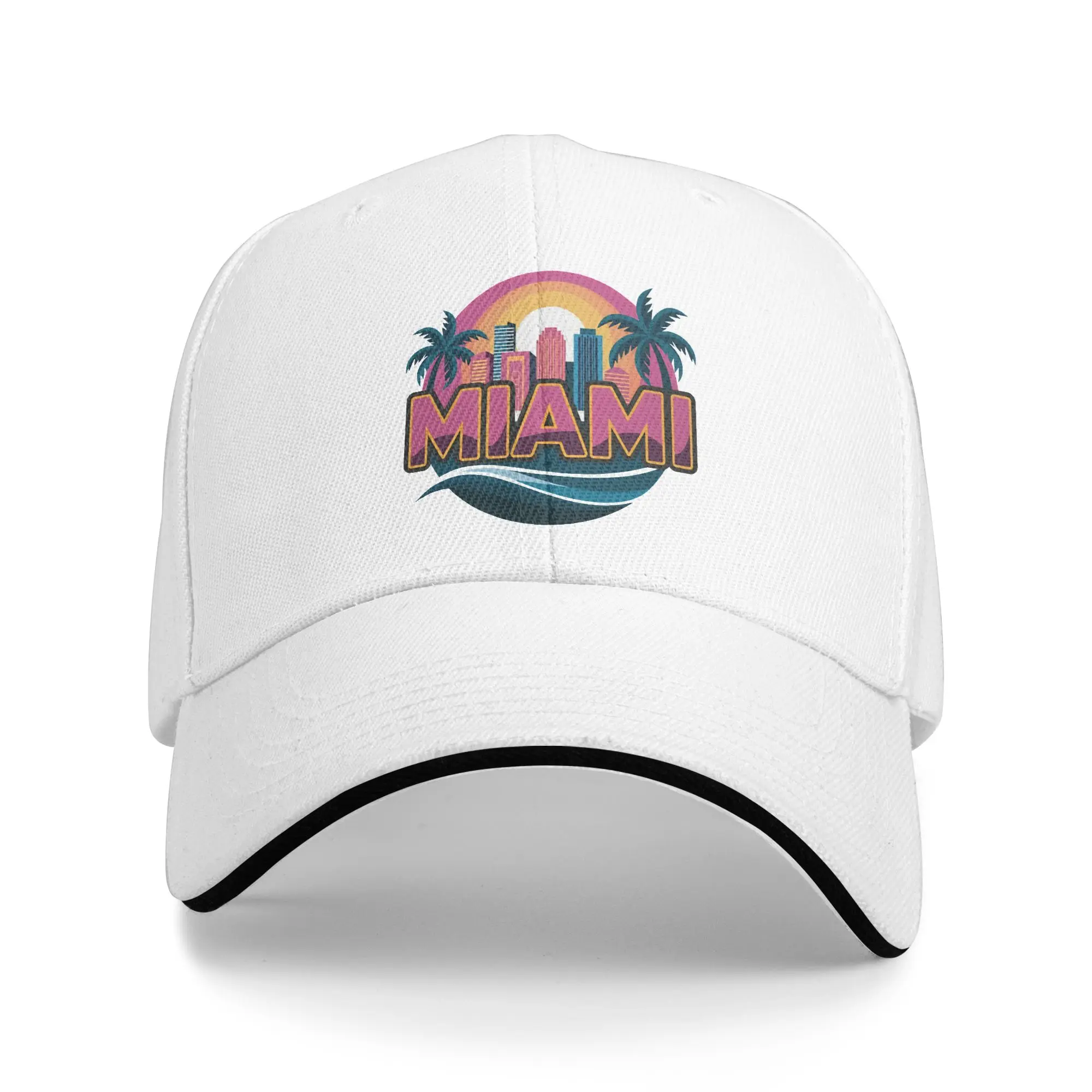 Unisex Miami Florida United States Sandwich Hat  , Hip-Hop Baseball Cap Polyester  Sun Hats Breathable Trucker Cap Spring