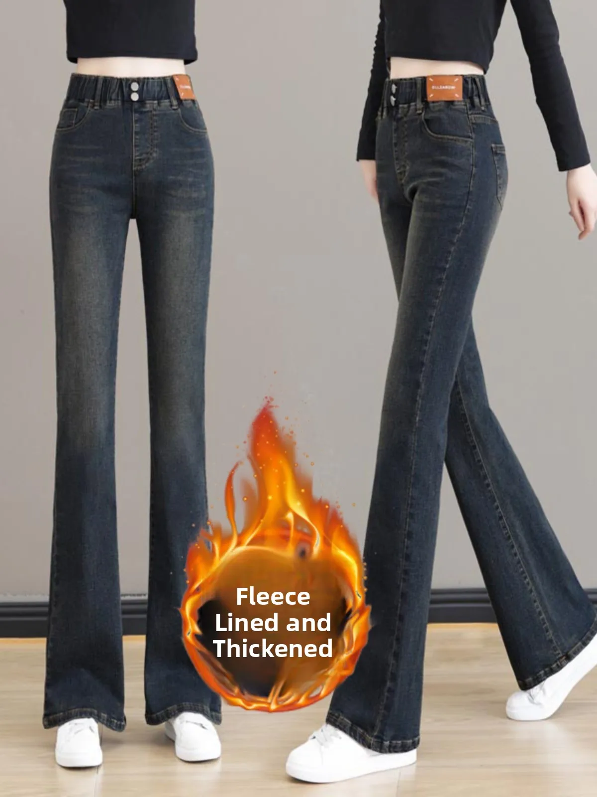 

Женские джинсы с высокой талией, утепленные, с эластичным поясом, осенне-зимние, новые, модные, антивозрастные, микро-клеш