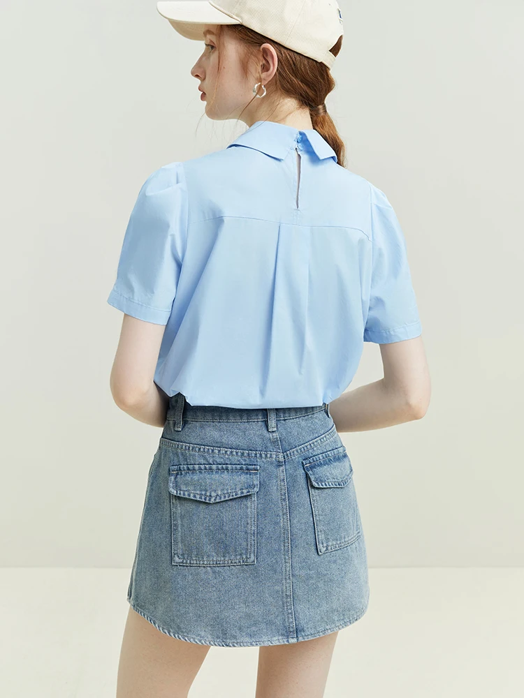 Fsle Hoge Taille Vrouwen Denim Blauwe Rokken Gebogen Zoom Design Dames Zomer Mini Denim Rok Koreaanse Stijl Effen Forens Vrouwen Rok