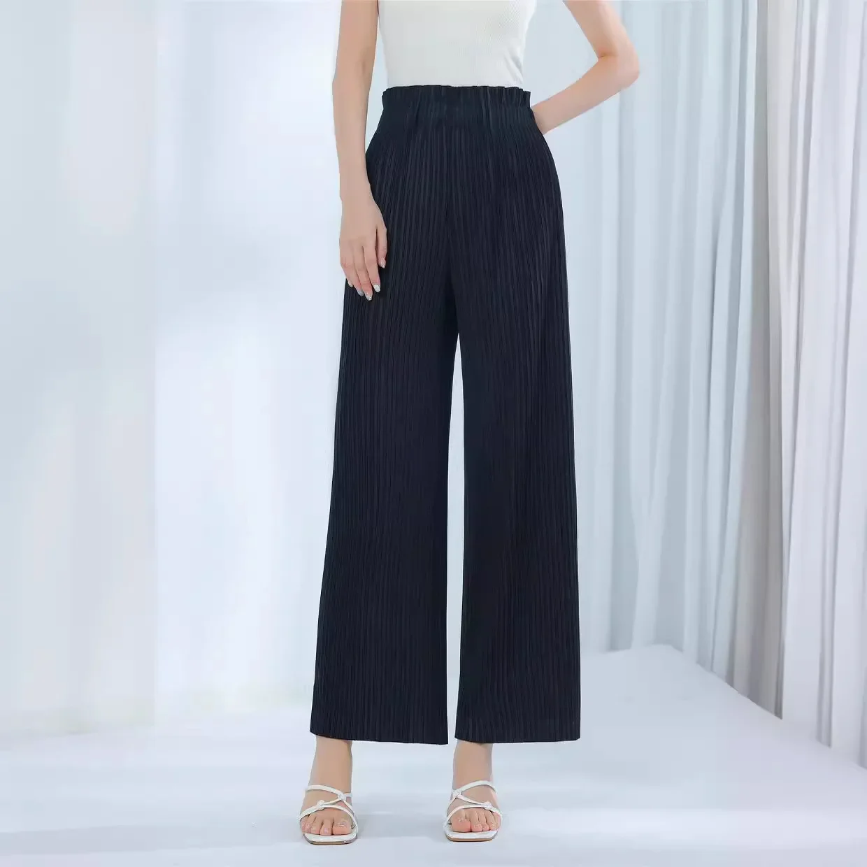 

Pleats Pleated Straight Casual Pants Women's Harajuku Style Thin And Versatile Loose Casual Solid Color Nine-minute Pants