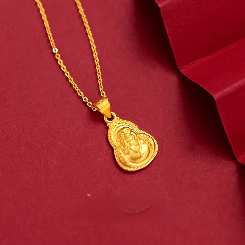 

Real 999 Gold Color Maitreya Pendant Necklace for Women Men Lucky Gold Plated Necklaces Chain Jewelry Fine Wedding Party Gift