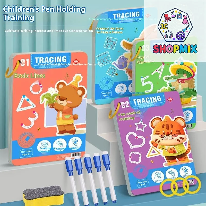 

32-страничные обучающие книжки с картинками для малышей, тренировочная рабочая тетрадь для управления ручкой, детская тетрадь для практики волшебной трассировки