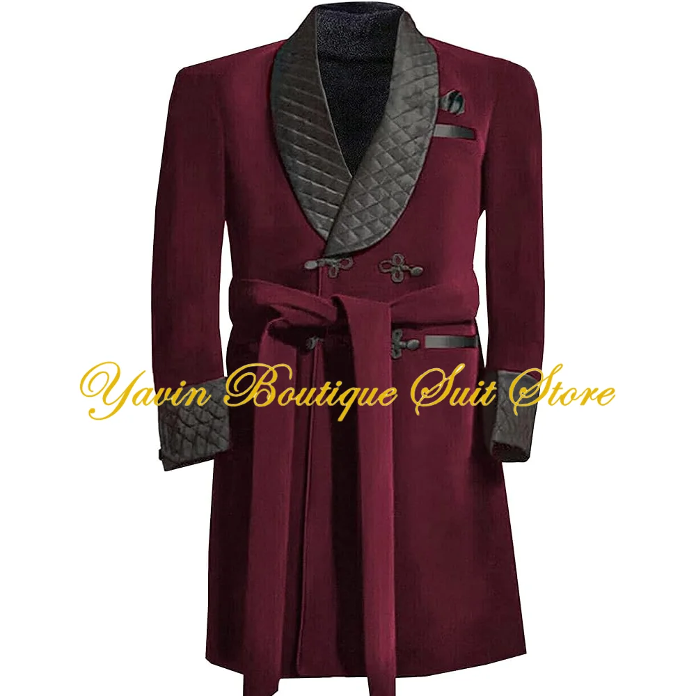 

Men's Long Velvet Smoking Robe Double Breasted Jacket Blazer with Belt for Dinner Wedding Party