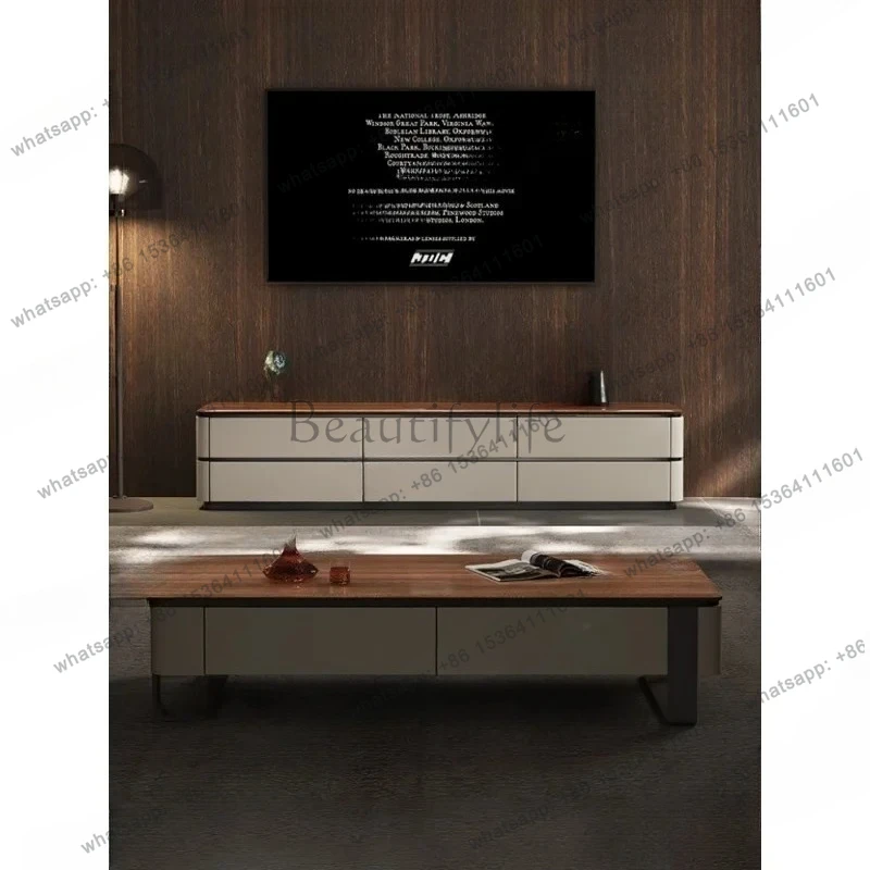

Italian minimalist TV cabinet, locker integrated living room light luxury walnut solid wood TV cabinet