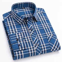 Classic 100% Pure Cotton Men's Shirt Long-Sleeved Breathable Comfortable Wear-Resistant Business Office Fashion Casual Men Plaid