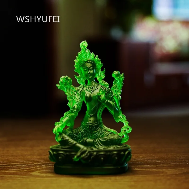 Glass Green Buddha Statue Household Enshrine Buddha Statue Ornament Chinese Style Buddhist Shrine Ornament Religious Supplies view 2