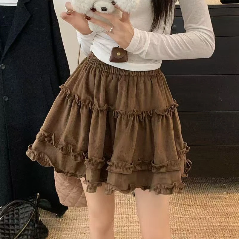 Sweet A Line Ball Gown Women Black Mini Skirts Casual High Waist Korean Fashion Y2k Clothes Slim Ladies White Micro Kawaii Skirt