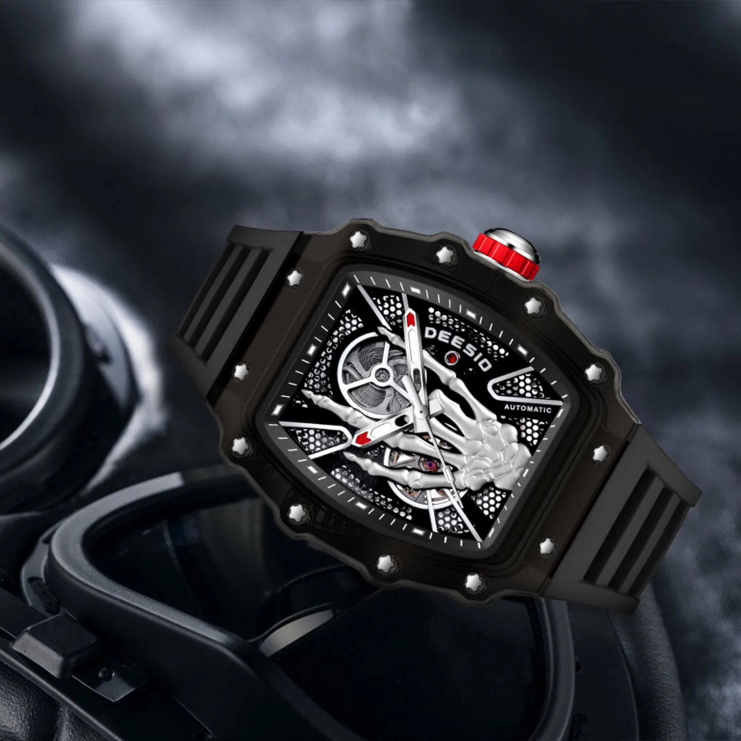 Deesio Automatic Mechanical Skeleton Watch for Men Luxury See-Through Design Waterproof 30M Wristwatch Mens Watches Gift Unique