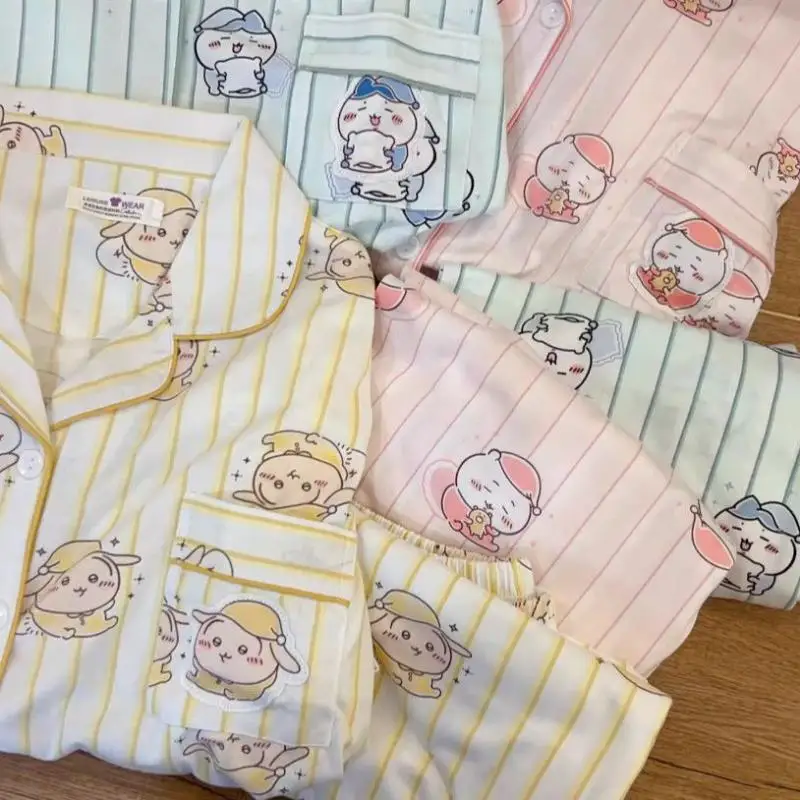 Usagi Chiikawa Chiikawa Pajamas Spring Autumn Hachiware Cotton Girl Long Sleeves Kawaii Anime Stripe Cute Homewear Winter