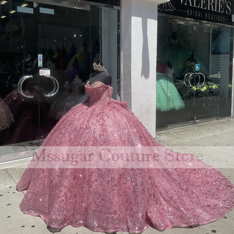 Blingling Sequin Tulle Quinceanera Dresses 2023 Pink Appliques Sweetheart Formal Dress 15 Year Old Floor Length فساتين السهرة