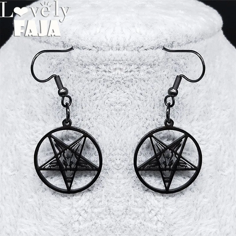 Satan Inverted Pentagram Sheep Head Stainless Steel Earrings Women Black Color Dangle Earrings Jewelry boucle d’oreille E6351S03