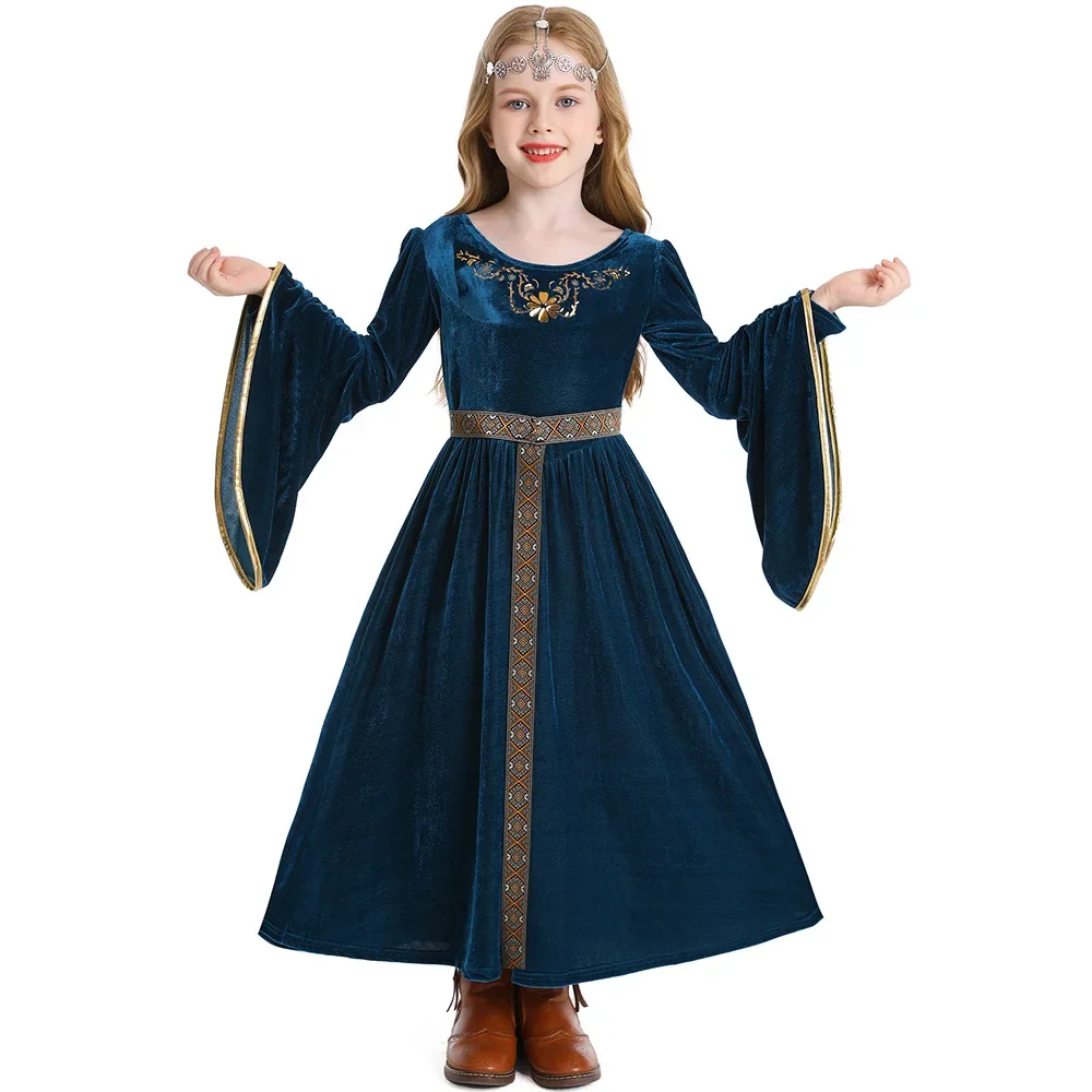 Robe de Renaissance medieval pour filles, manches longues évasées en veludo, olympiques de princesse vintage