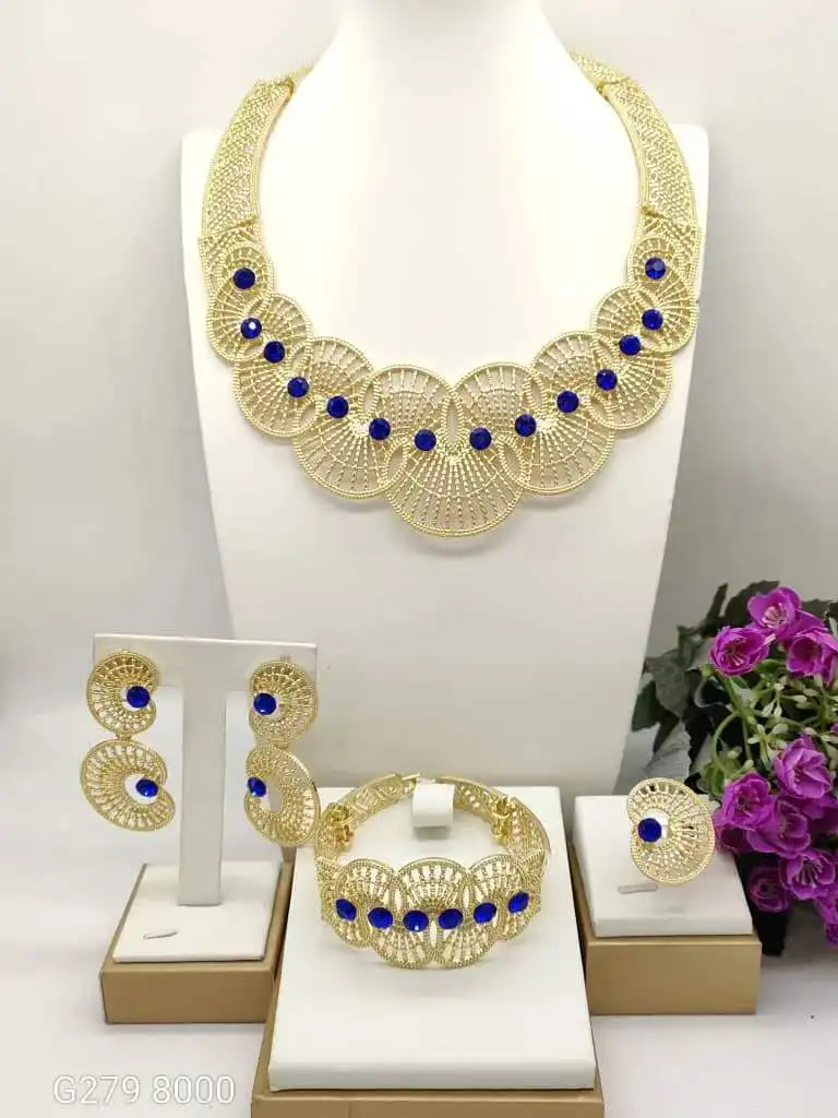 Big Jewelry Sets For Women Necklace Earring Set Gold Plated Bracelet Ring Italy Lady Jewllery Gifts 2025 New