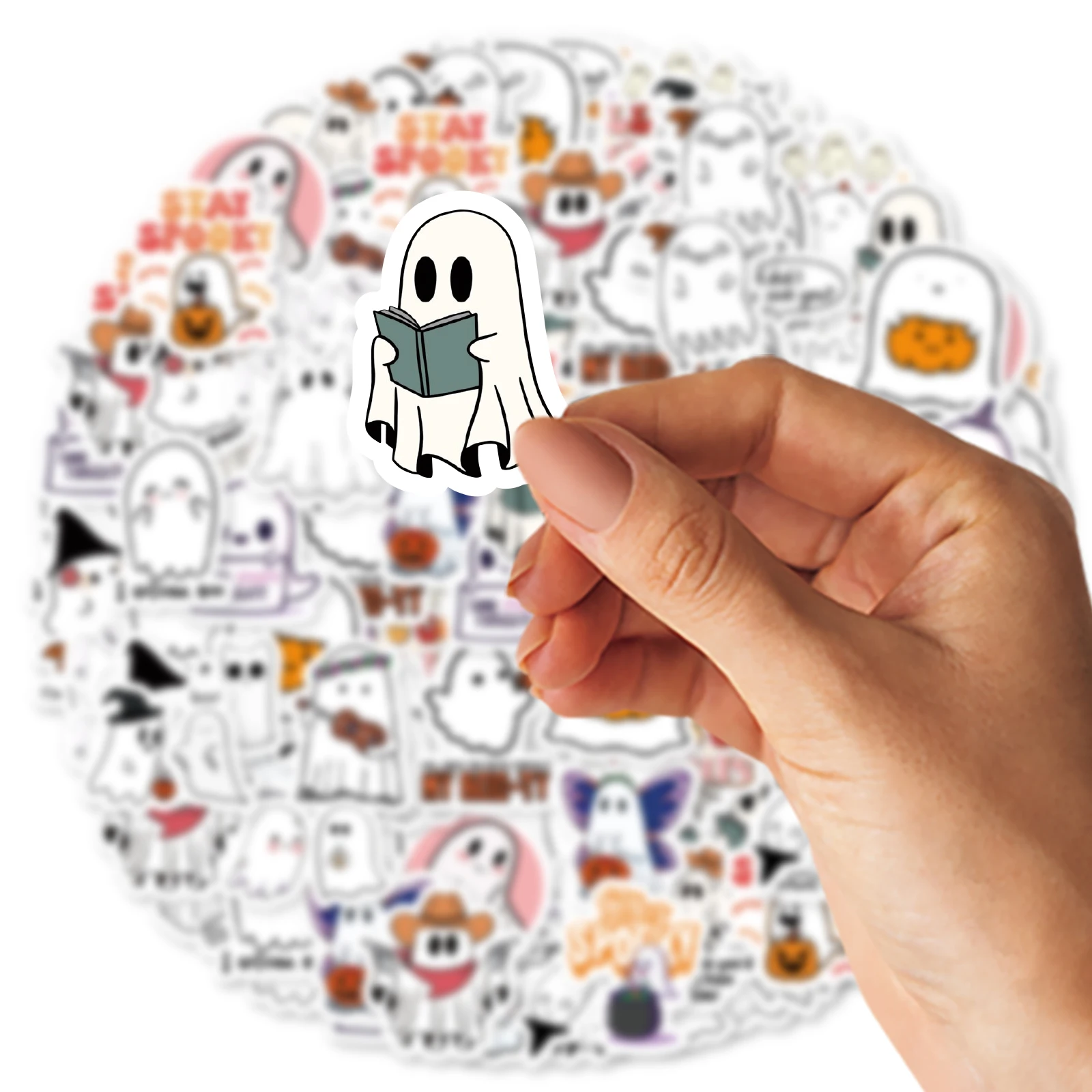 46PCS Funny Cartoon White Ghost Cute Theme Stickers Decorated Phone Case Notebook Water Bottle Classic Toys And Stationery Decal