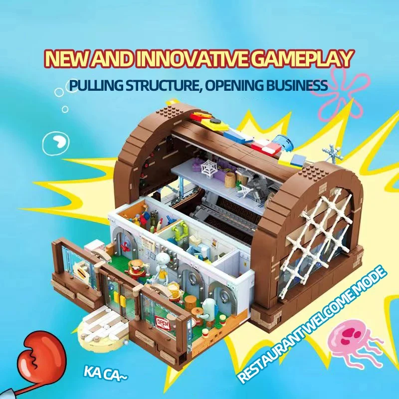 Spongebob Cartoon Krusty Krab Restaurant Building Blocks Creative Canteen Scenes Model Bricks Desktop Ornaments Toy For Kid Gift image 3