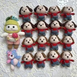 Handmade Knitting Cartoon Rompers Dog DIY Key Ring Creative Doll Car Bag Pendant Desk Ornaments Individualization Couple Gift