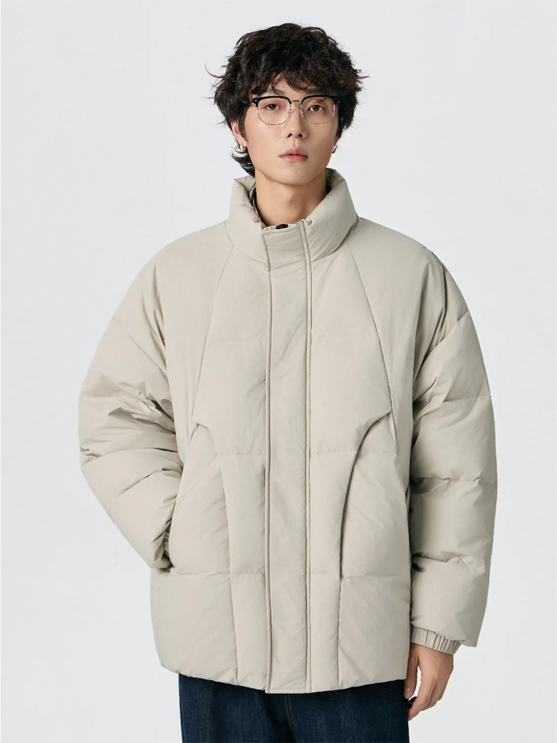 

Trendy Pure Color Stand Collar plus Size Men's Workwear down Jaet Warm Du down Outerwear Casual Sle Zipper Closure