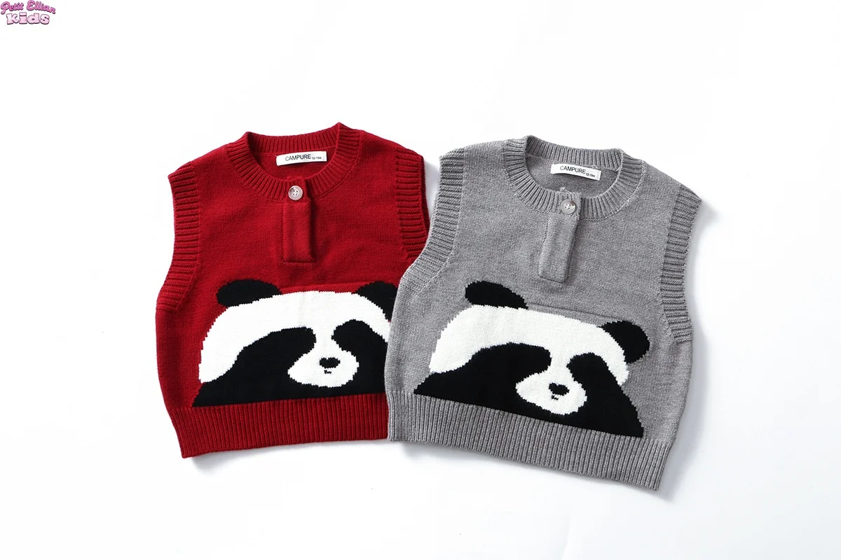 

2025 New Year Kids Panda Pattern Knitted Vest 1-6Y Baby Boy Girl Casual Pullover Sleeveless Sweater Warm Knitwear Waistcoat Top