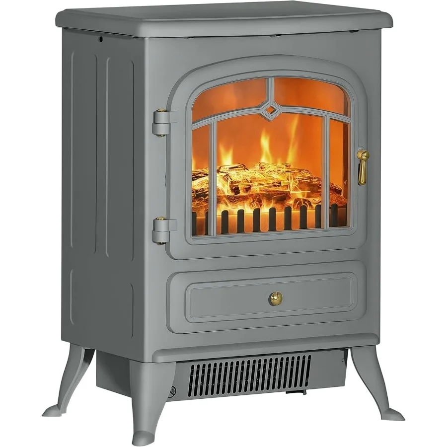 

22 Электрический каминный обогреватель, отдельно стоящая каминная печь с реалистичным светодиодным пламенем, бревнами и защитой от перегрева, 725 Вт/1