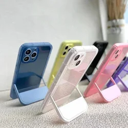 Stand Cover for IPhone 16 15 14 13 12 11 ProMax X 8 7 Plus Hidden Folding Stand Design Transparent Silicone Phone Case Wholesale