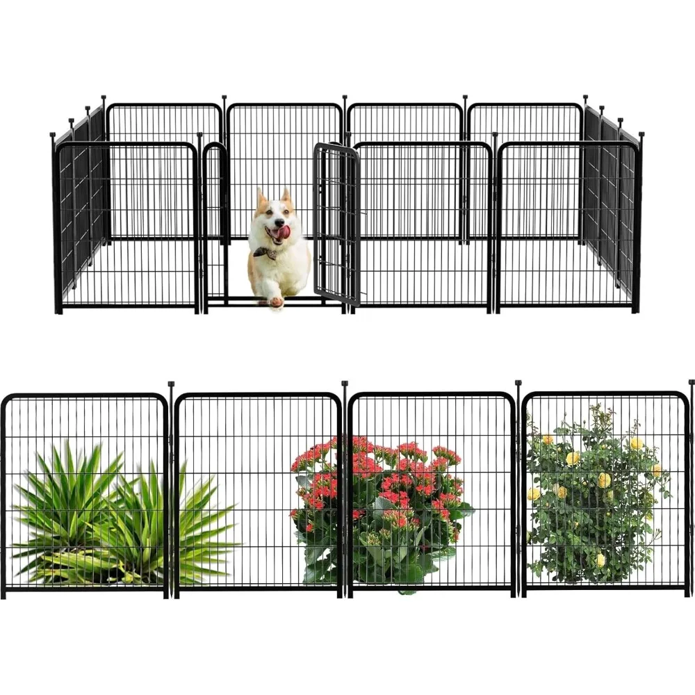 

High garden fence,36 inch (H) outdoor fence, wide gate low threshold,10 panels total 22.5 feet (L), dog fence barrier excavation