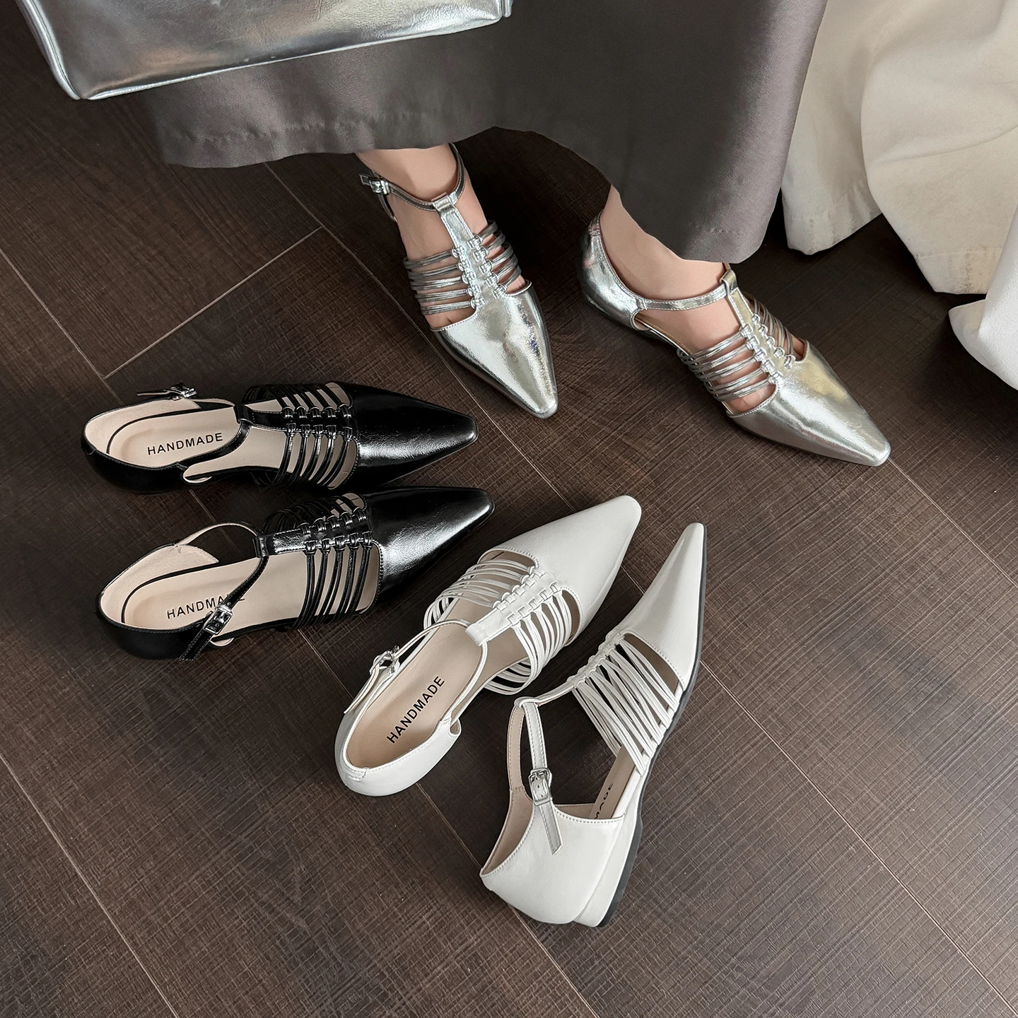 

2026 new summer women sandals natural leather plus size 22-25.5cm cowhide+sheepskin hollow-out back-buckle low heel women shoes