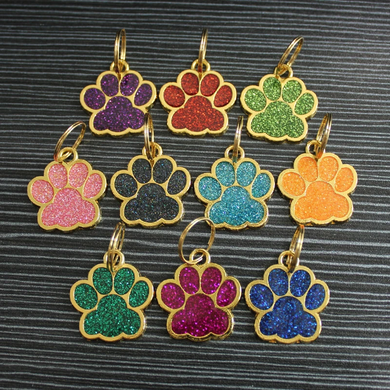 10pcs Gold Color 25mm Glint Cat Dog Bear Footprints Paw Pendant Dangle Charms With 14mm Ring Fit Key Chain Keyring DIY Jewelry