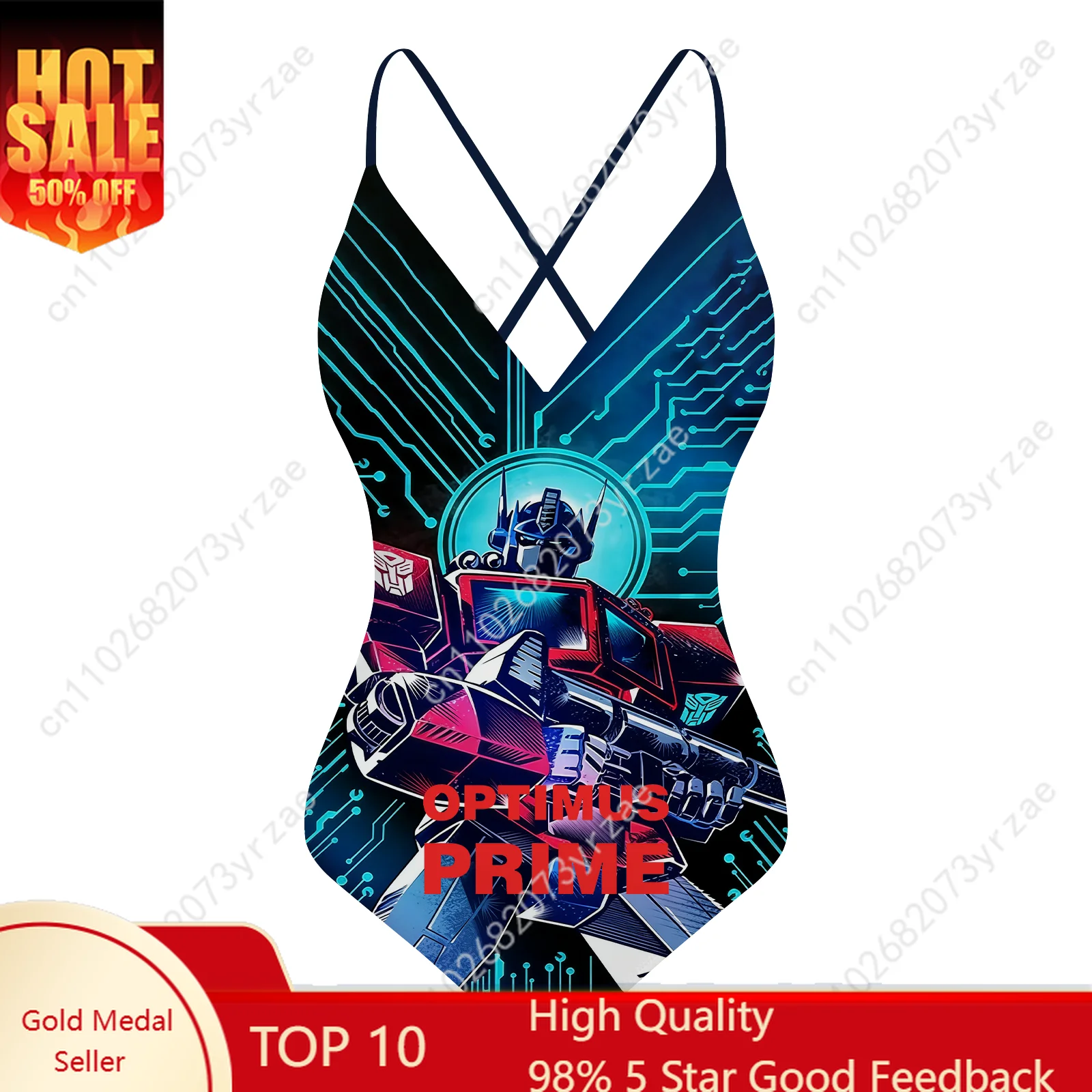 

Optimus Prime V-neck Halter Back Swimsuit Womens Bathing Suits Pool Party Swimwear Sexy Bikini Custom Made Bathing Suits