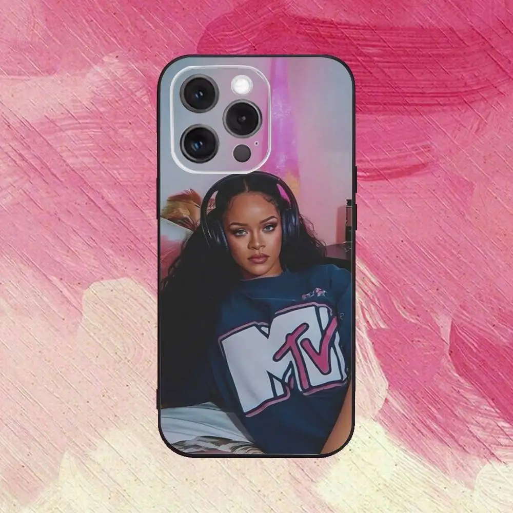 حافظة هاتف هوت سينجر R-Rihannas لهاتف آيفون 17,16,15,14,13,12,11 Plus,Pro Max غطاء أسود ناعم #3