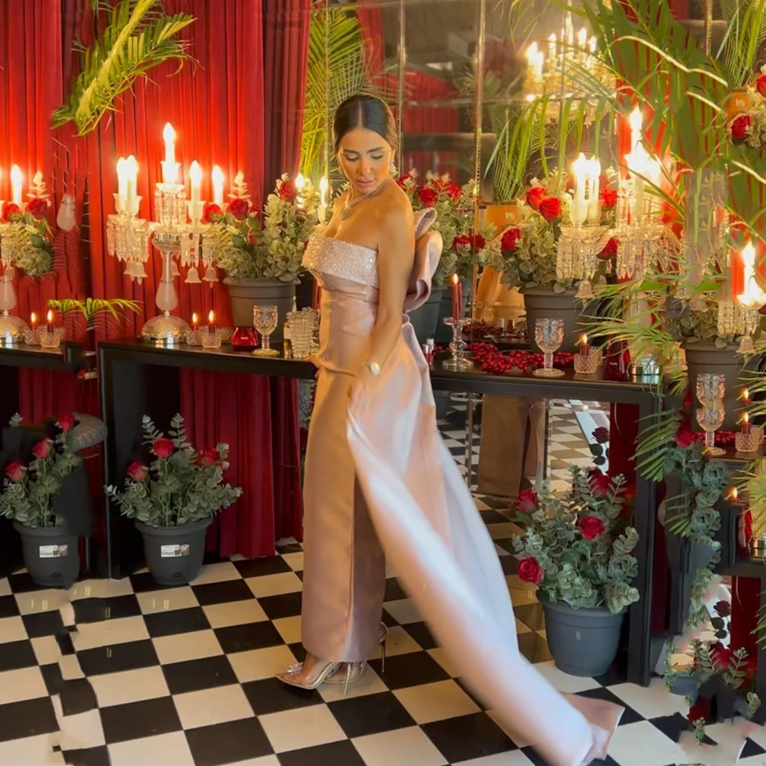 

EDECPBM فساتين سهرة Свадебные платья для вечеринок Платье для выпускного вечера по индивидуальному заказу Женское вечернее платье Robes De Soirée Pink Satin Party Gala