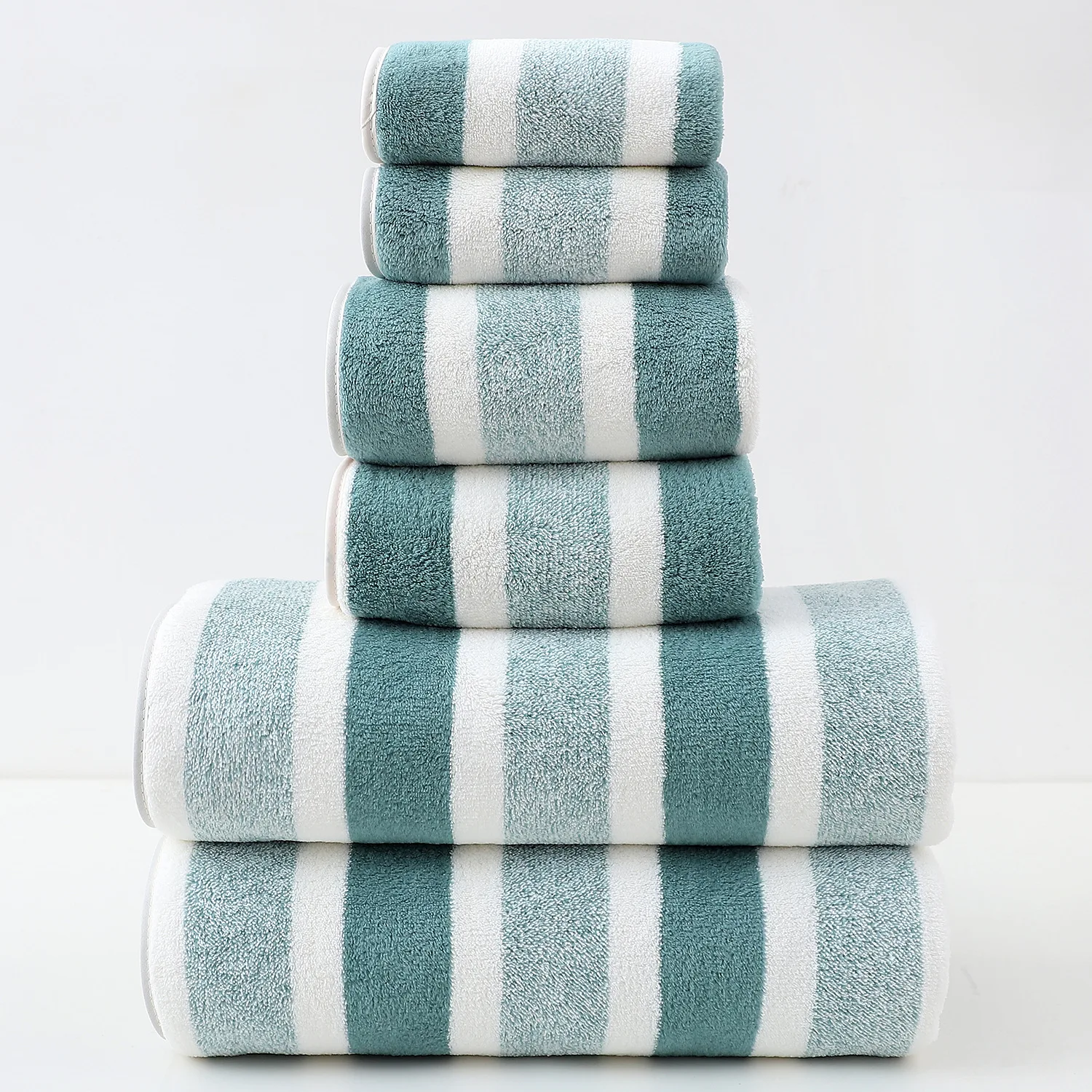 

Набор полотенец в полоску, 6 шт., быстросохнущие абсорбирующие полотенца для ванной комнаты, 2 банные полотенца, 2 полотенца для лица и 2 стирки, оптовая продажа