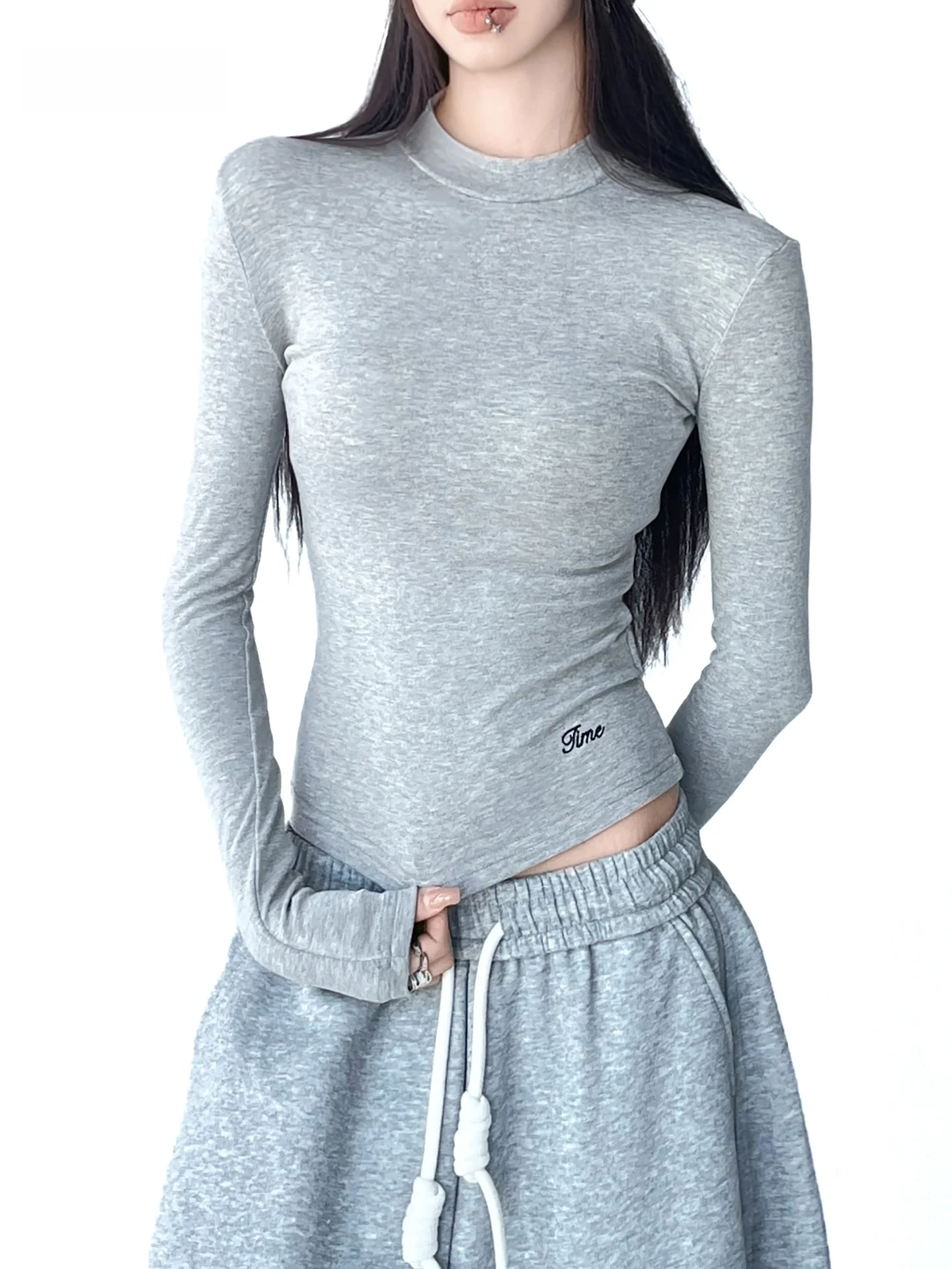 

Однотонная женская футболка-базовый слой с длинным рукавом, облегающая, повседневная, из смесового хлопка и полиэстера