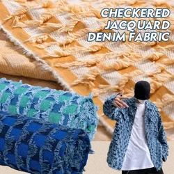 Jacquard Plaid Pure Cotton Denim Fabric After Washed Thick Sewing Jeans Dress Bags Pants Blazer Telas Textile Material 50x160cm