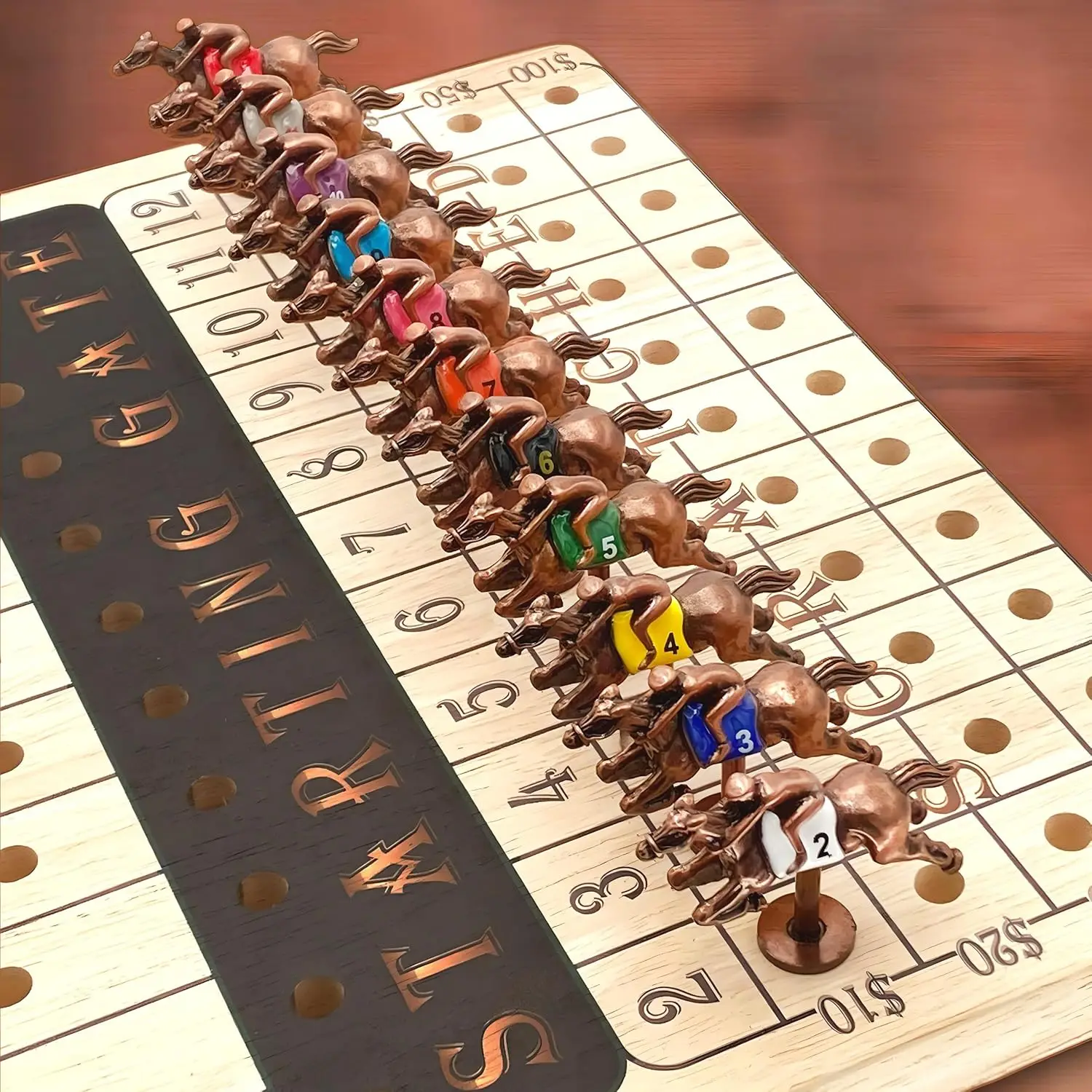 Nuovo gioco da tavolo da corsa di cavalli in metallo con 11 cavalli, dadi, carte, scacchiera in legno - Gioco per feste in famiglia per adulti