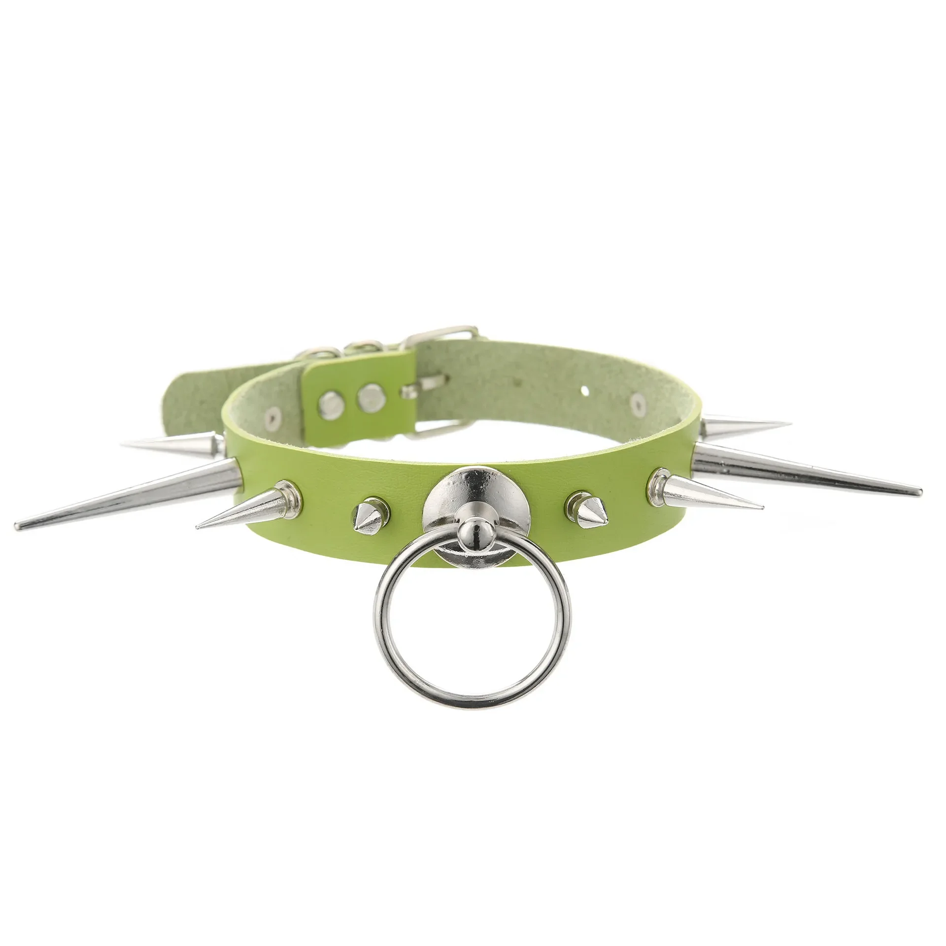 Punk Gothic Personality Rock and roll Creativity Long rivet Metal ring Multicolored Leather Stainless steel  Clavicle chain