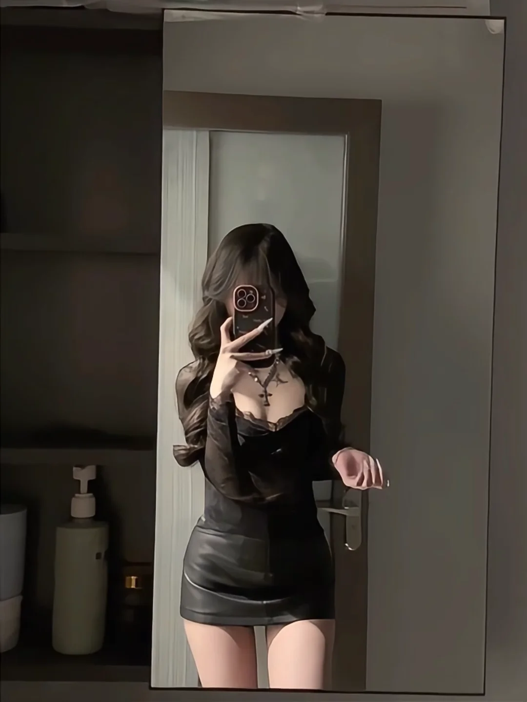 

Sexy Retro Black V-neck Lace Splice Long Sleeve Top And Skirt Two-piece Set for Young Women Spring Fashion Pure Desire Style