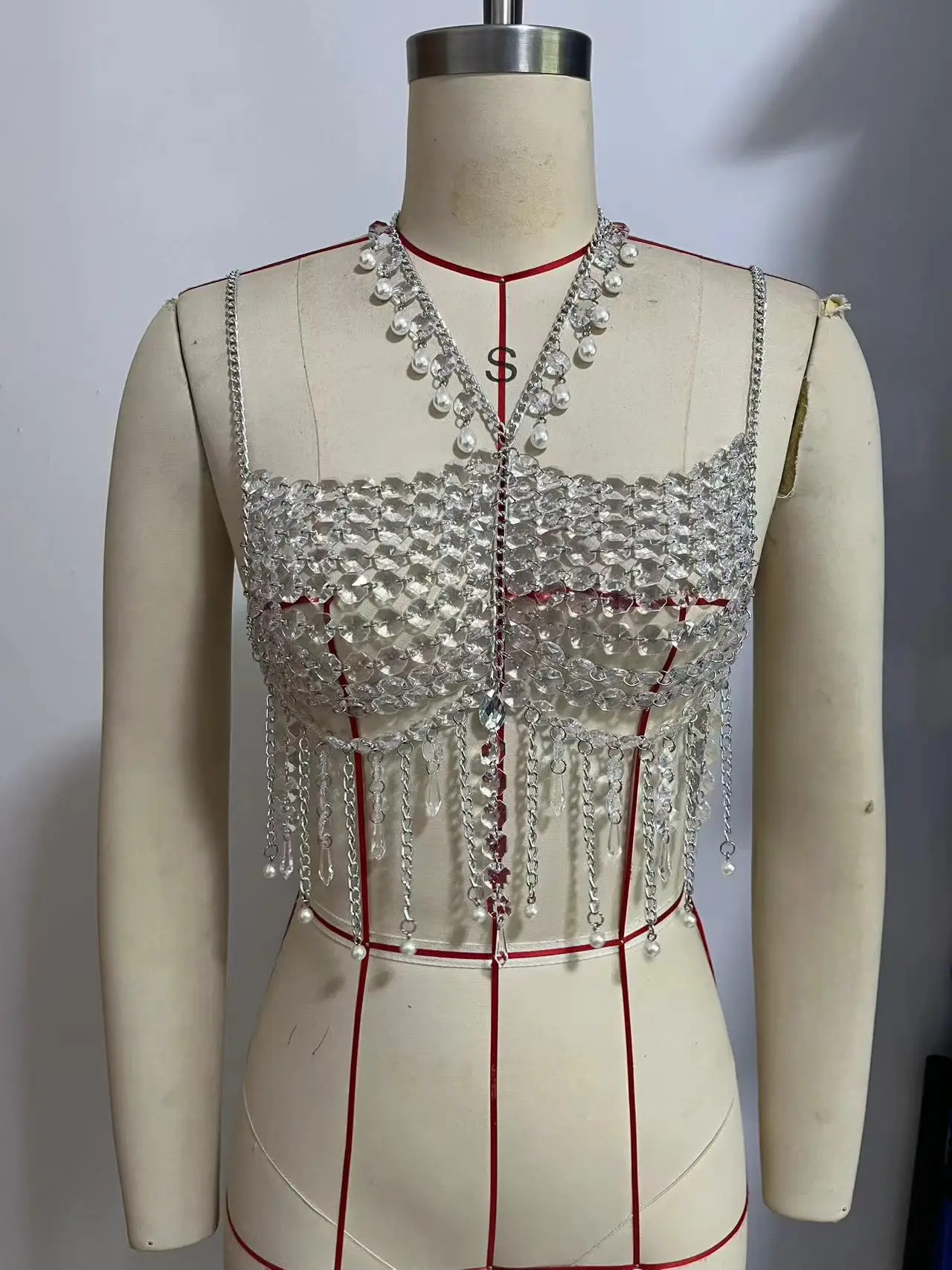 Perlen-Strass-Quasten-Body-Top Einheitsgröße Dekoratives Crop-Top für Party, Strand, Konzert, Clubwear, Sommerstile, Neues Crop 2027, Heiß – Detail 2
