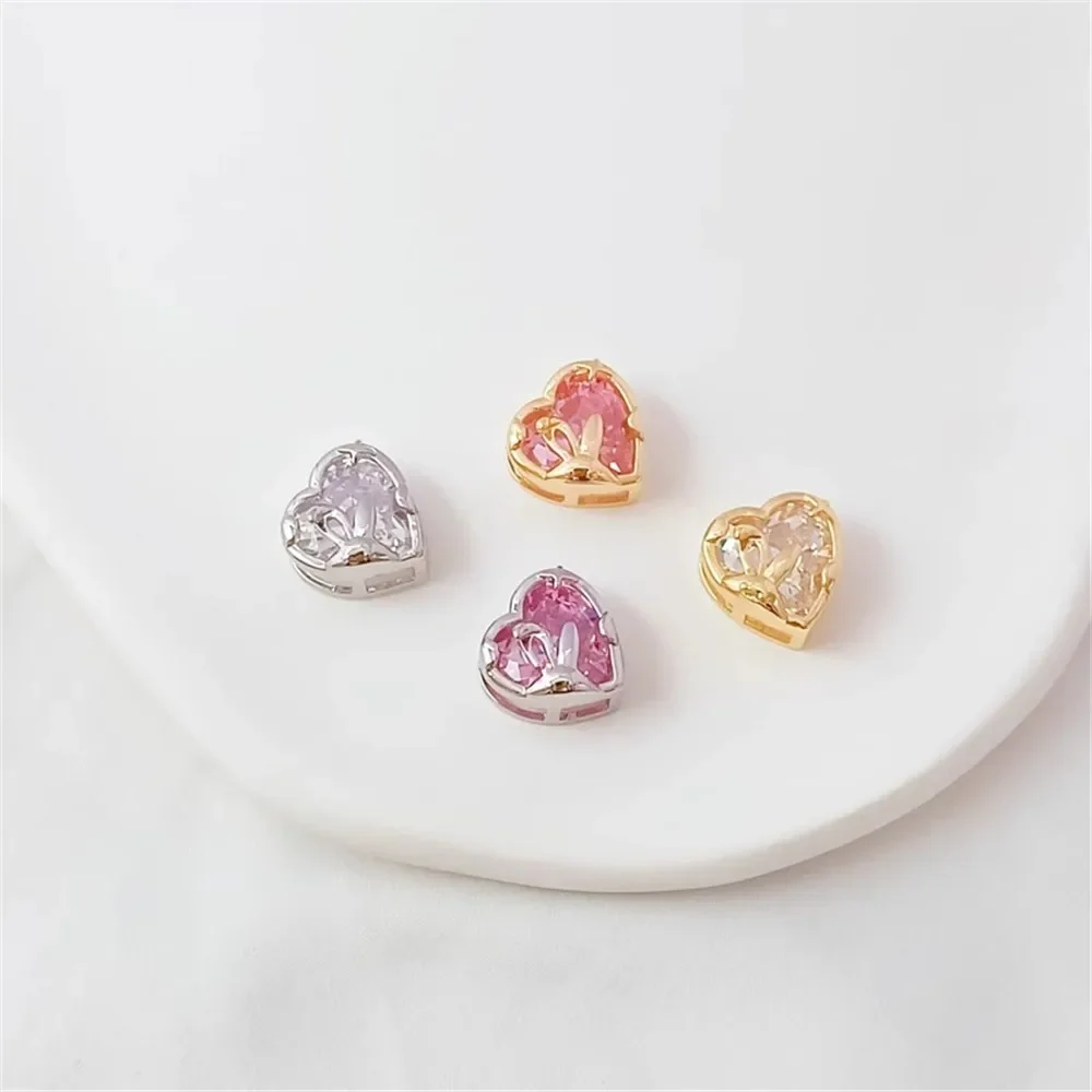 

14K Copper Plated Gold Set Zircon Heart Through Hole Pendant DIY Handcrafted Bracelet Necklace Heart-shaped Pendant Accessory